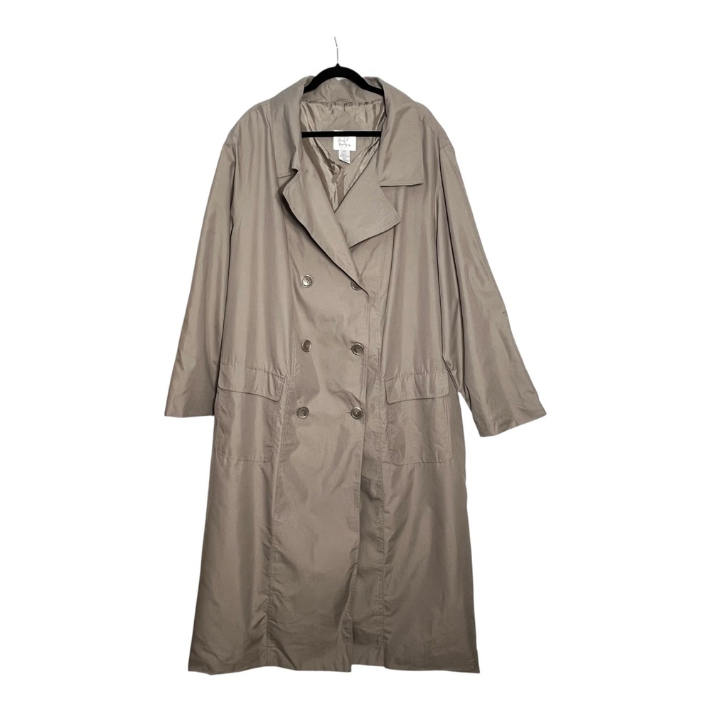 Roamans Womens‎ 34W Khaki Tan Double Breasted Trench Coat Longline Plus Size